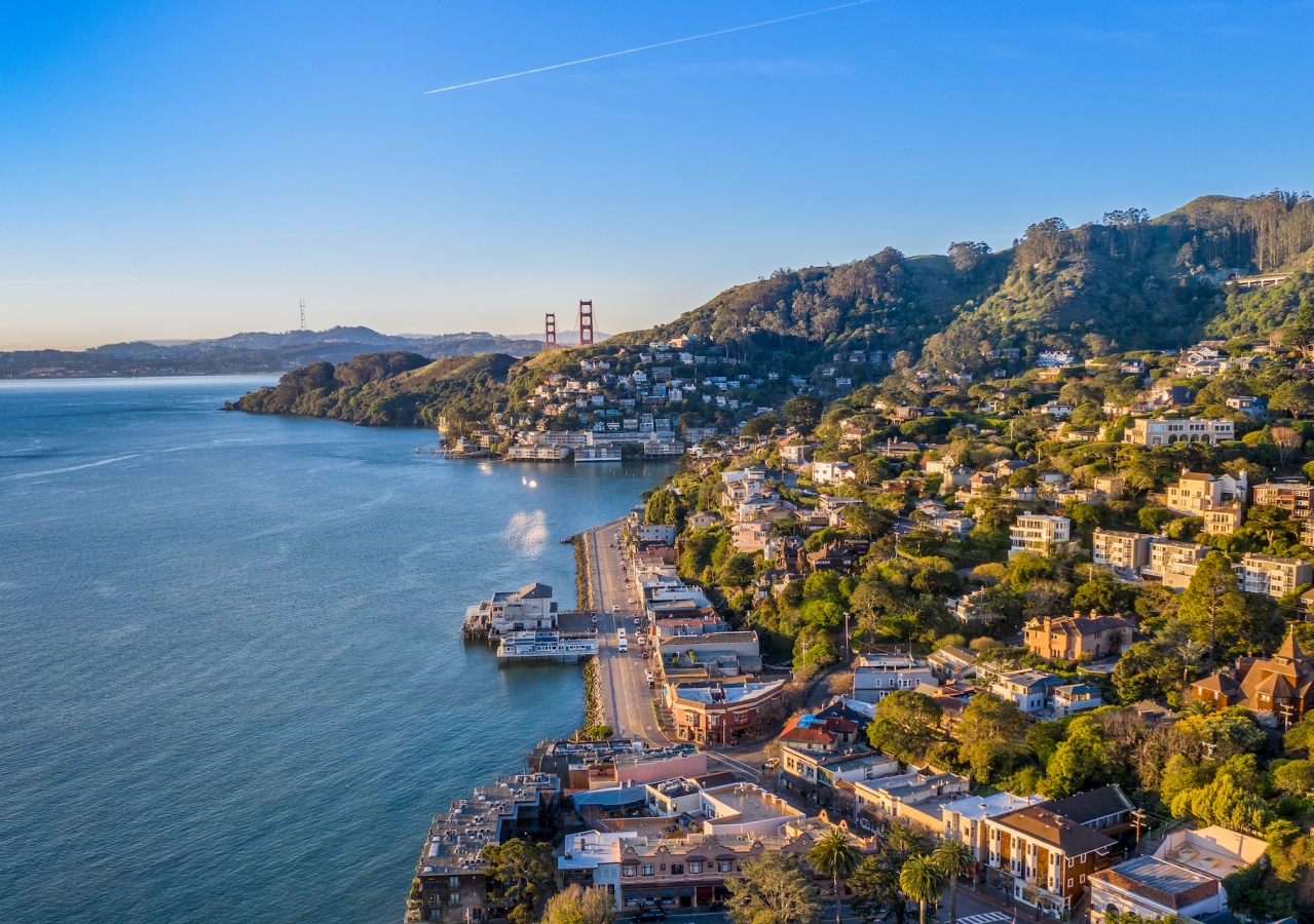 Aerial View of Sausalito with Golden Gate Bridge