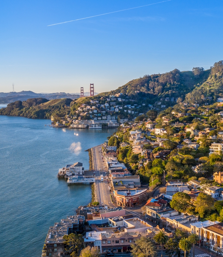 Aerial View of Sausalito with Golden Gate Bridge